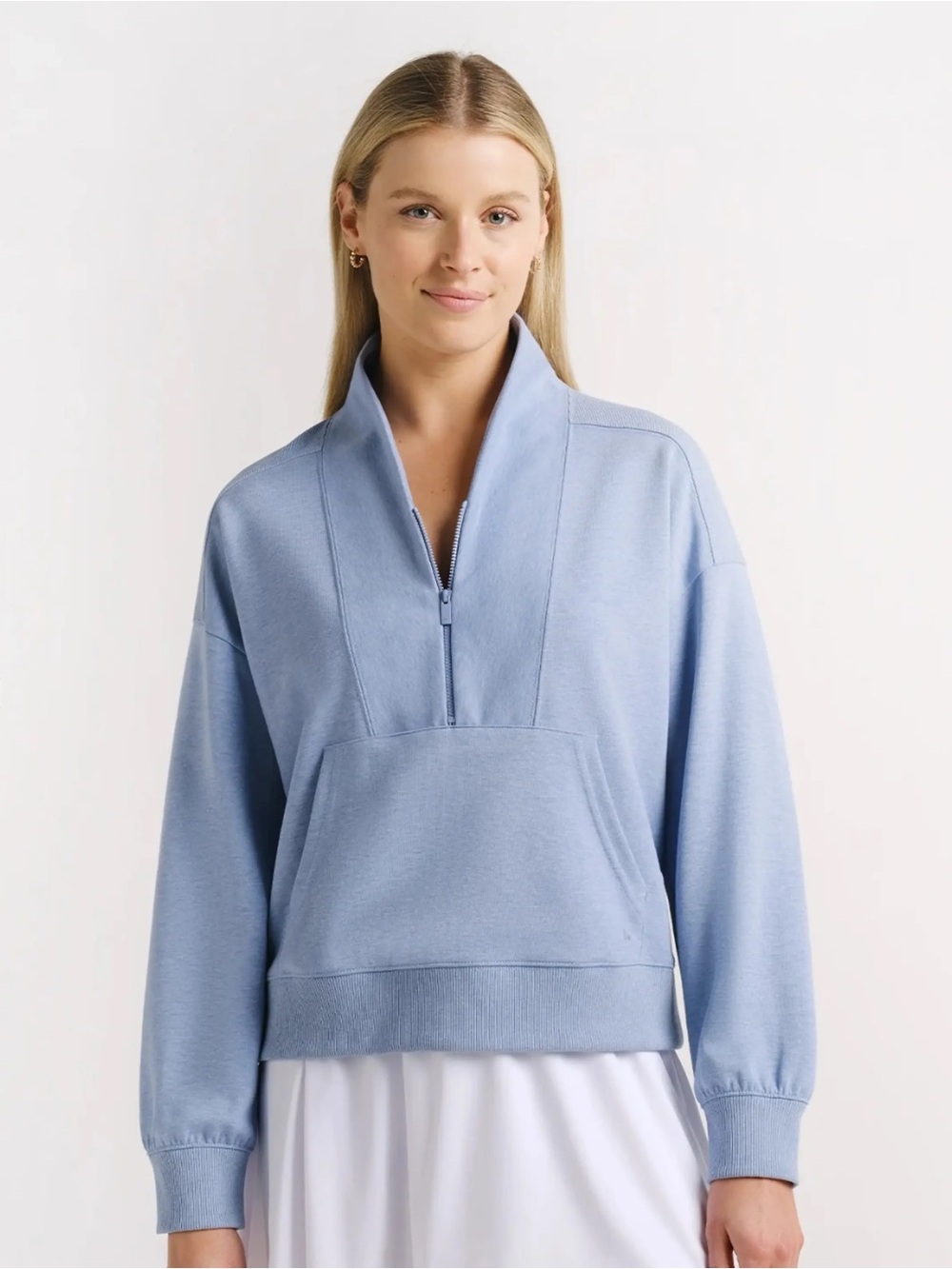 TravisMathew Light Blue Half Zip Pullover Sweatshirt with Kangaroo Pocket Size L